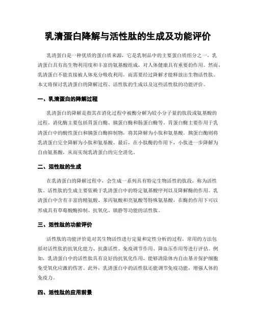 乳清蛋白降解与活性肽的生成及功能评价