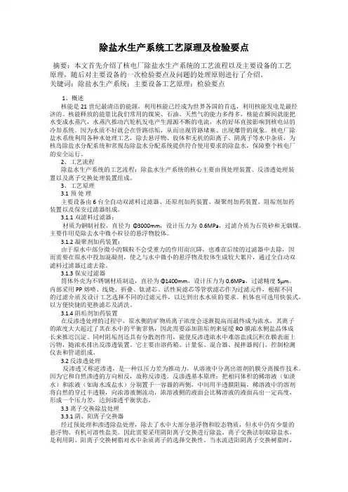 除盐水生产系统工艺原理及检验要点