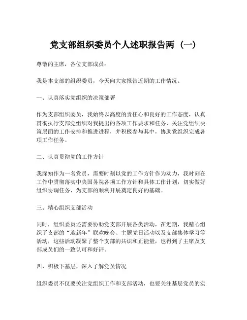 党支部组织委员个人述职报告两 (一)