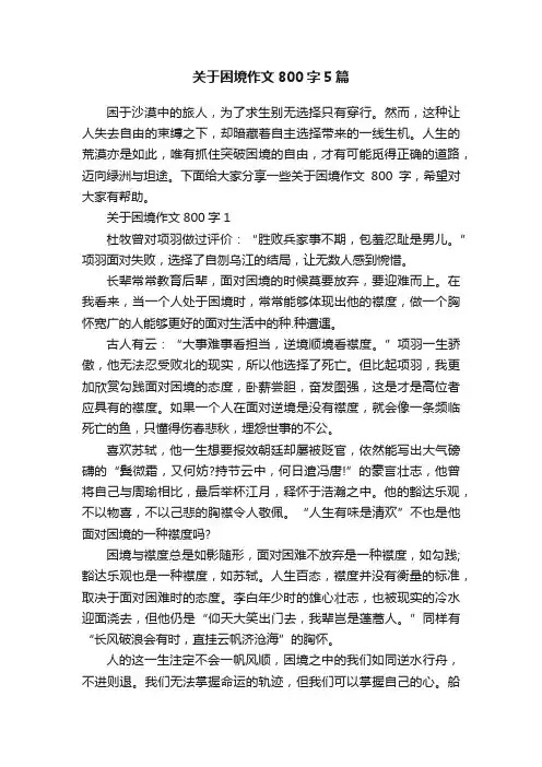 关于困境作文800字5篇