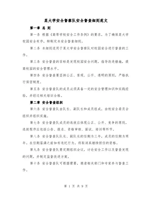 某大学安全督察队安全督查细则范文（4篇）