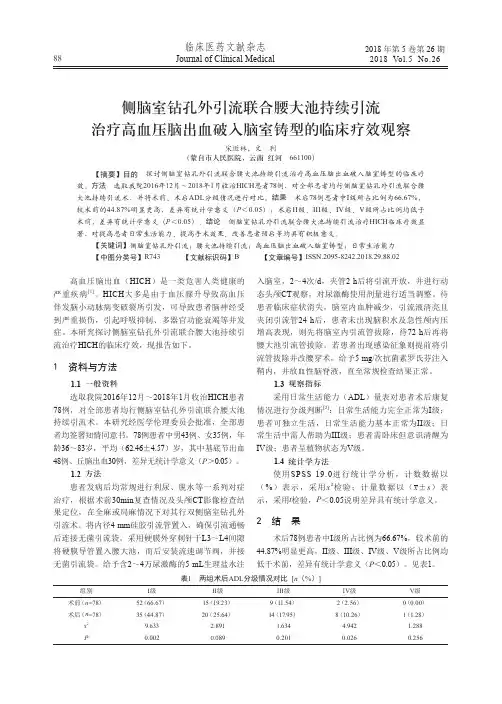 侧脑室钻孔外引流联合腰大池持续引流治疗高血压脑出血破入脑室铸型的临床疗效观察