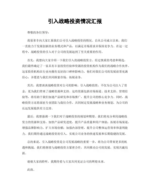 引入战略投资情况汇报