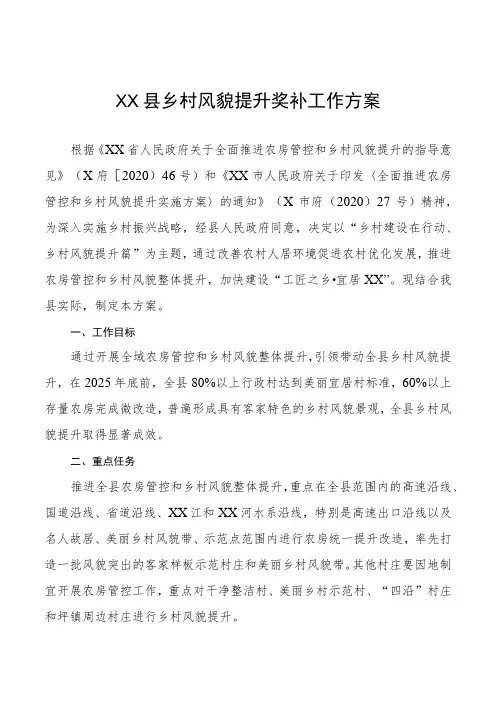 XX县乡村风貌提升奖补工作方案