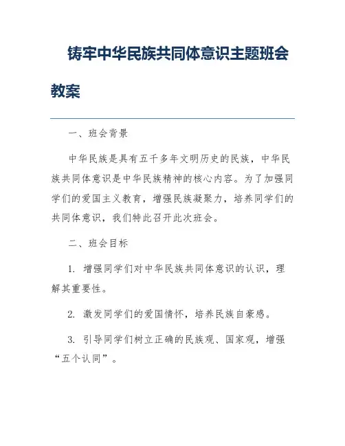 铸牢中华民族共同体意识主题班会教案