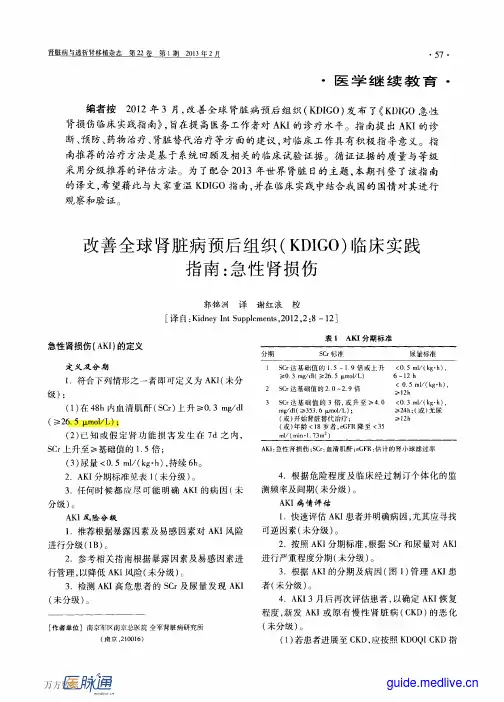 改善全球肾脏病预后组织(KDIGO)-急性肾损伤临床实践指南