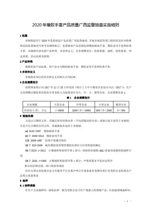 2020年橡胶手套产品质量广西监督抽查实施细则