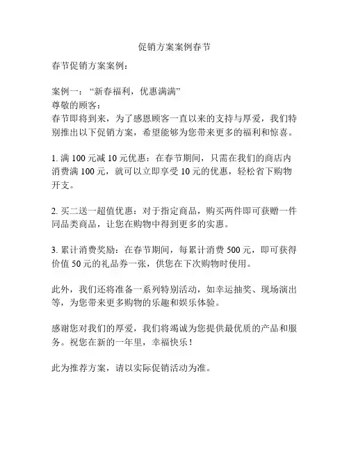 促销方案案例春节