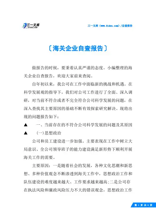 海关企业自查报告