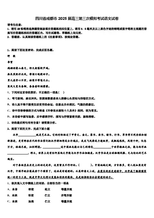 四川省成都市2025届高三第三次模拟考试语文试卷含解析