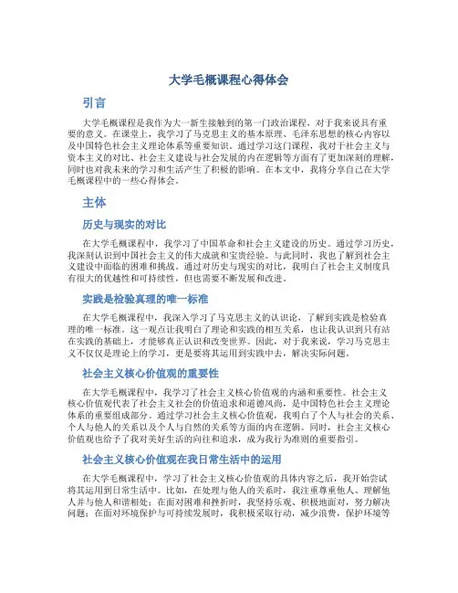 大学毛概课程心得体会