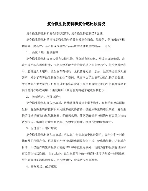 复合微生物肥料和复合肥比较情况