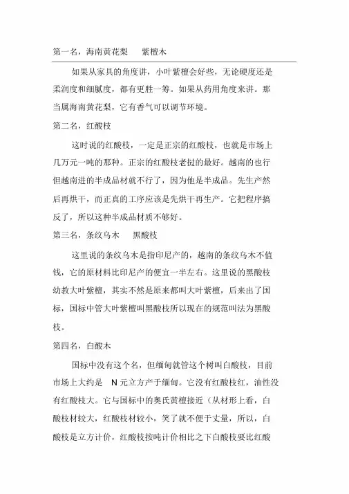 各种类木材等级排名