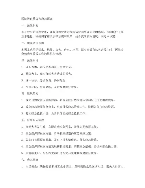 医院防自然灾害应急预案