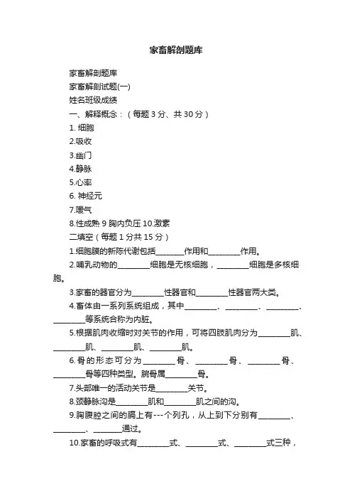 家畜解剖题库