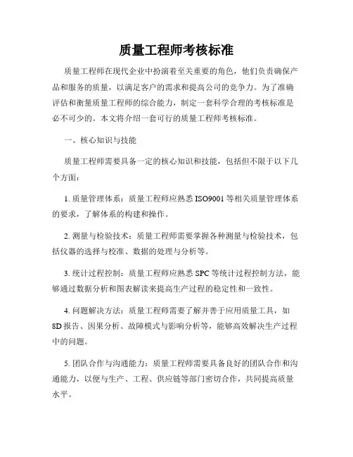 质量工程师考核标准