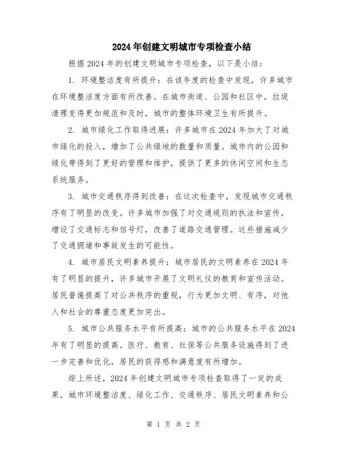 2024年创建文明城市专项检查小结