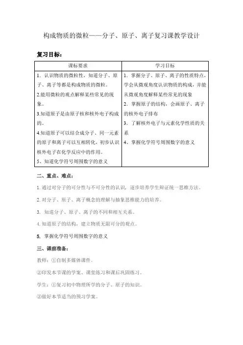 初中化学_构成物质的微粒教学设计学情分析教材分析课后反思
