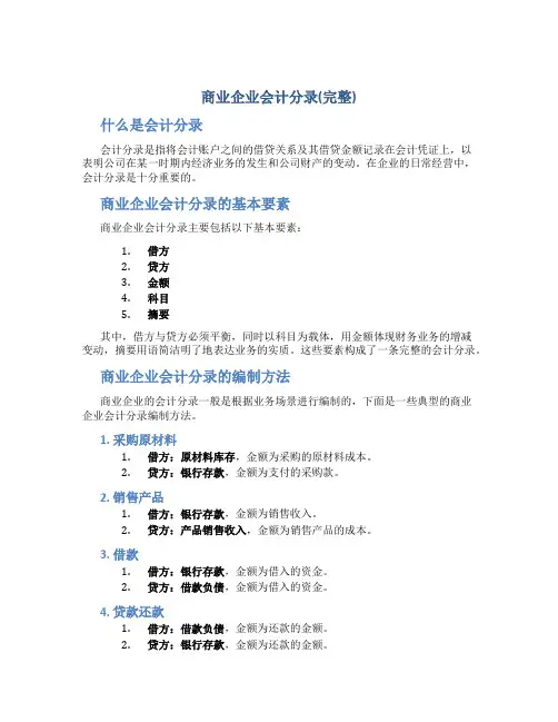商业企业会计分录(完整)