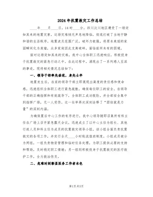 2024年抗震救灾工作总结（二篇）