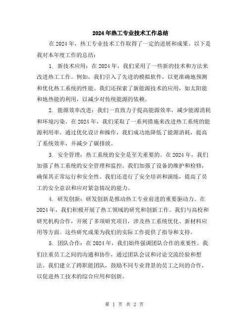 2024年热工专业技术工作总结