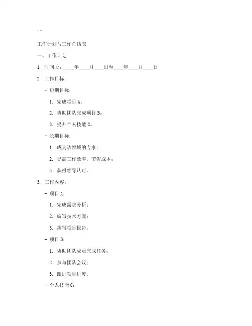 工作计划工作总结表模板