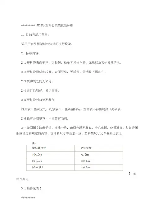 新PE袋塑料包装袋检验标准13.04.09