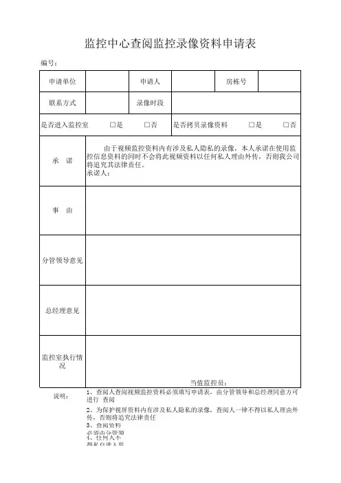 调取监控申请表