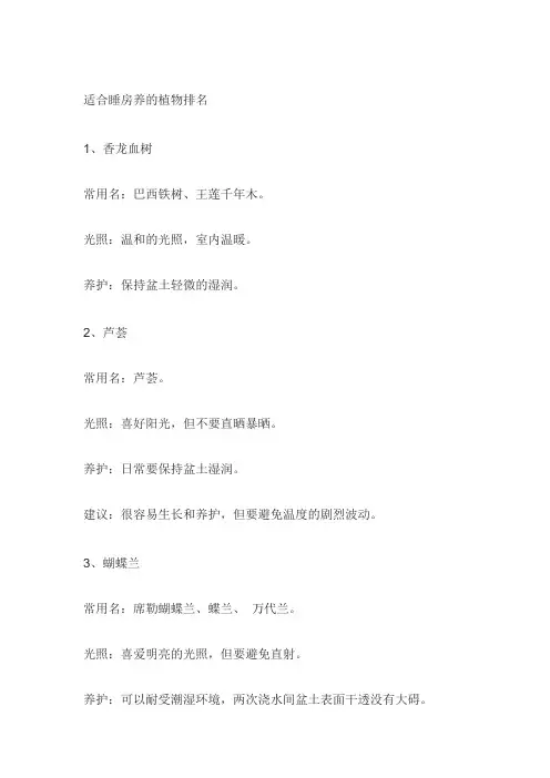 适合睡房养的植物排名