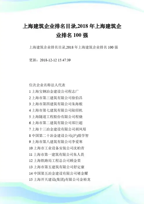 上海建筑企业排名目录,2018年上海建筑企业排名100强.doc