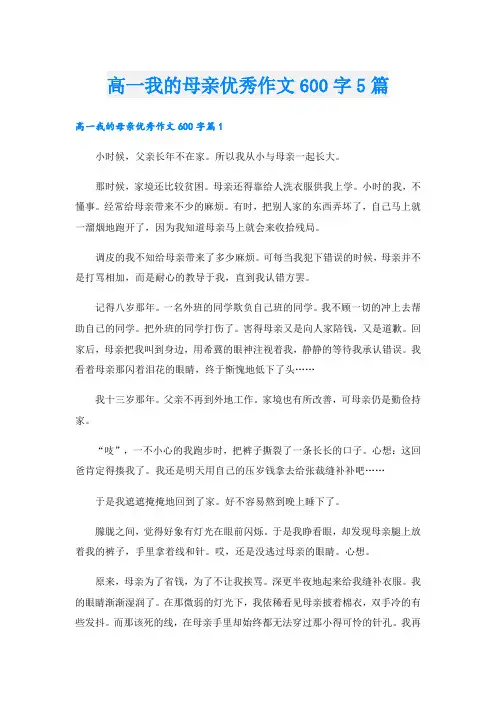 高一我的母亲优秀作文600字5篇