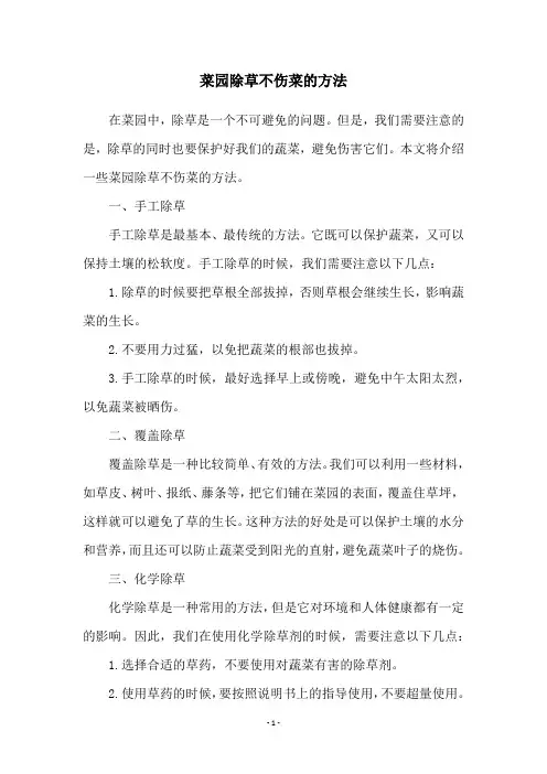 菜园除草不伤菜的方法
