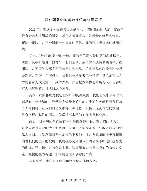 我在团队中的角色定位与作用发挥