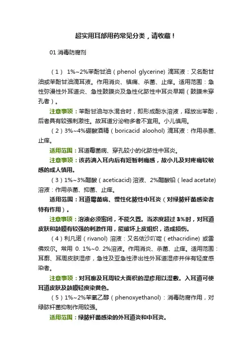 超实用耳部用药常见分类，请收藏！