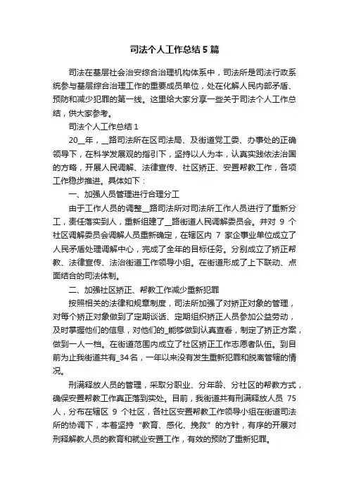 司法个人工作总结5篇