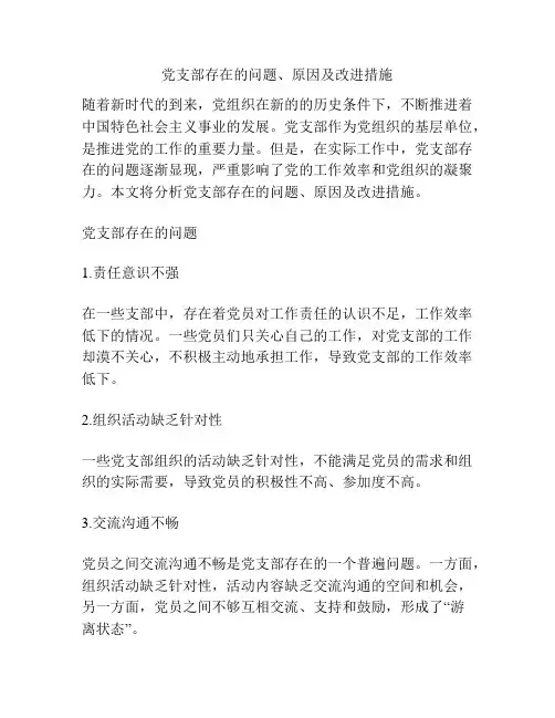 党支部存在的问题、原因及改进措施