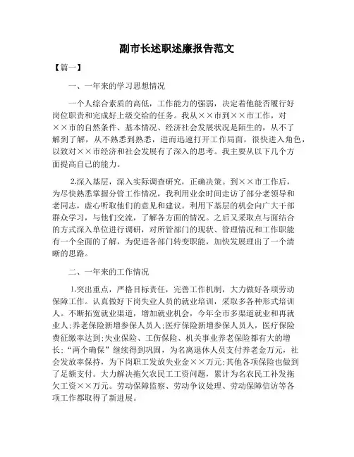 【述职报告范文】副市长述职述廉报告范文