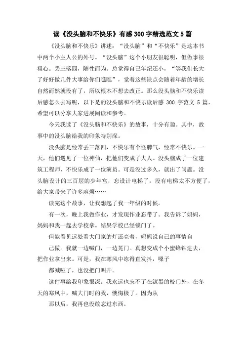 读《没头脑和不高兴》有感300字范文5篇