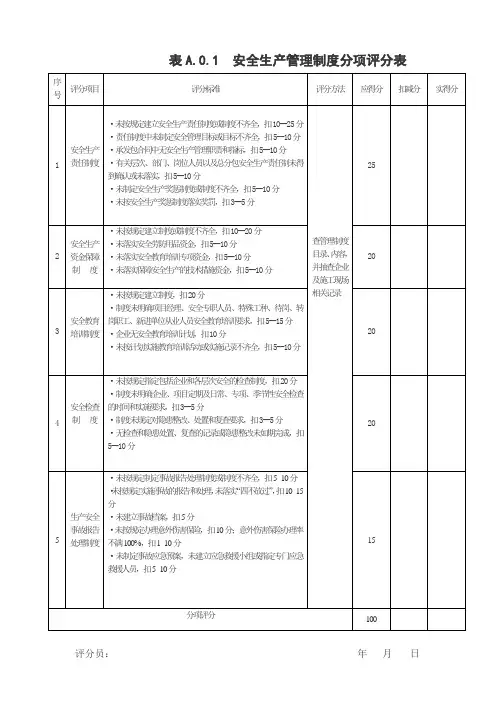 安全生产管理制度分项评分表