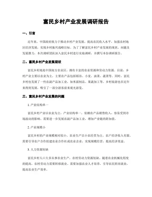 富民乡村产业发展调研报告