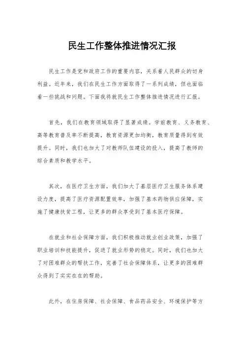 民生工作整体推进情况汇报