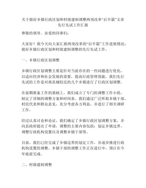 关于做好乡镇行政区划和村级建制调整两项改革“后半篇”文章先行先试工作汇报