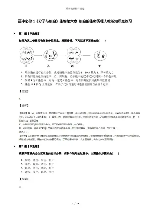 高中必修1《分子与细胞》生物第六章 细胞的生命历程人教版知识点练习