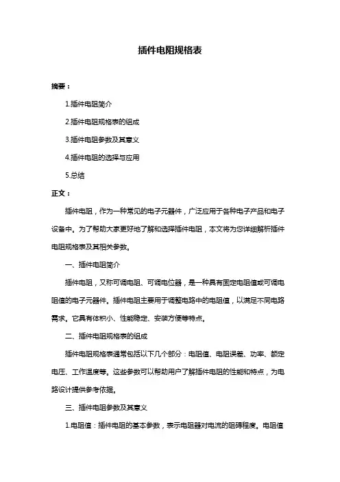 插件电阻规格表