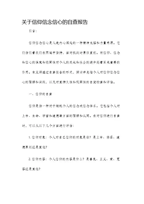 关于信仰信念信心‘的自查报告