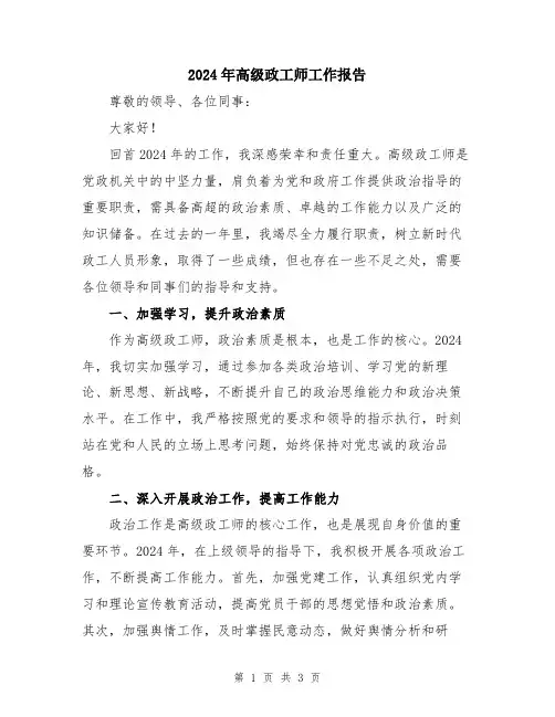 2024年高级政工师工作报告