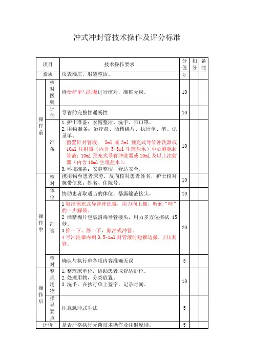 护理技术操作脉冲式冲封管技术操作及评分标准