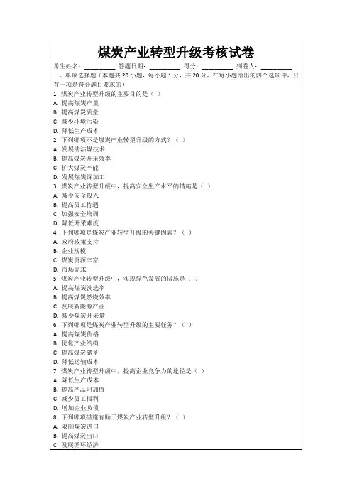 煤炭产业转型升级考核试卷