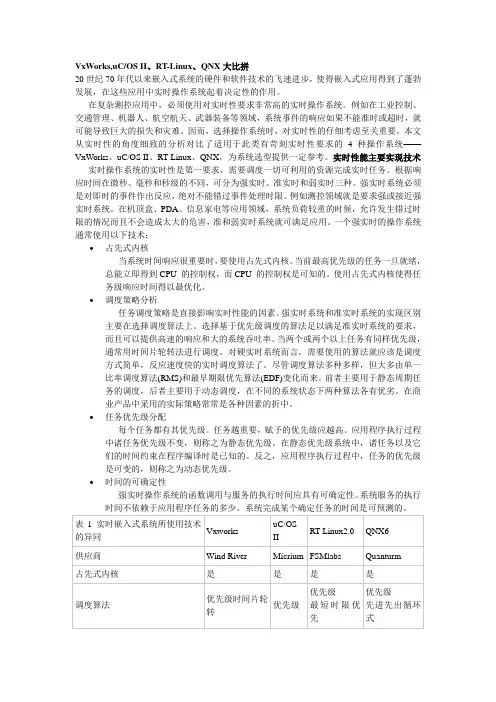 VxWorks,uCOS II、RT-Linux、QNX大比拼
