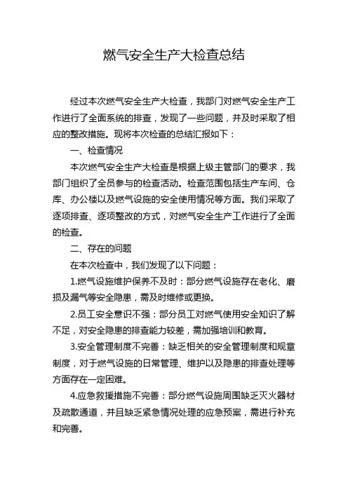 燃气安全生产大检查总结